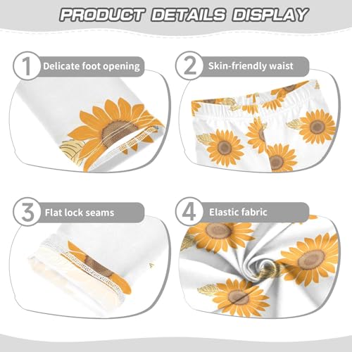 ALAZA Girls' Leggings Children's Yoga Pants Skinny Printed Dance Sunflower White Comfortable 4T2