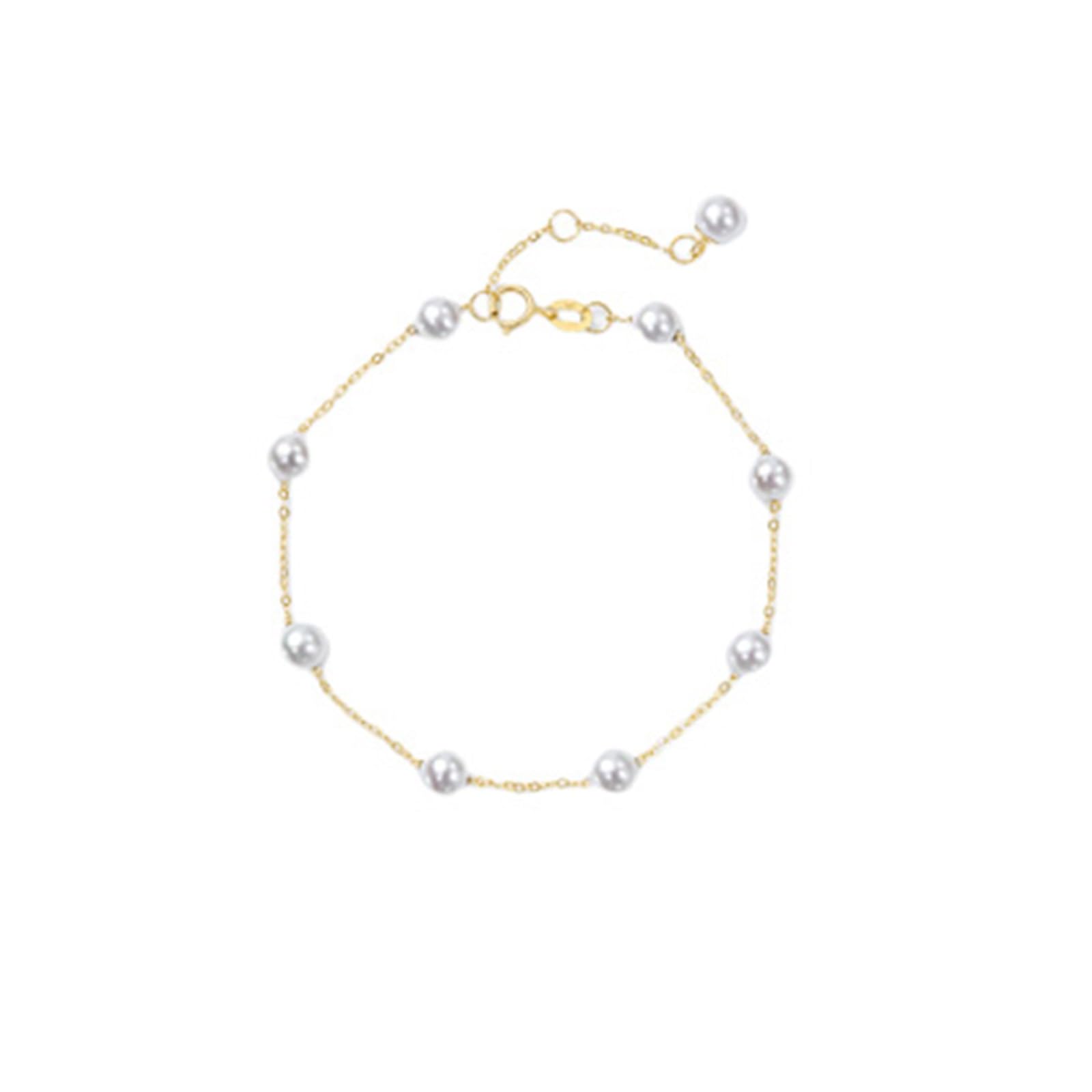 Pulsera de cadena para mujer, cadena de oro amarillo con pulsera de perlas de 4 a 5 mm