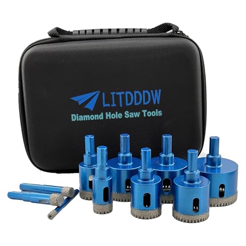 LITDDDW 10 Pack Diamond Hole Saw Kit,Serrated Brazed Tile Hole Saw Kit,Dry & Wet Diamond Core Drill Bit Set(1/4' to 2') for Ceramic,Porcelain Tile,Granite,Marble,Stone