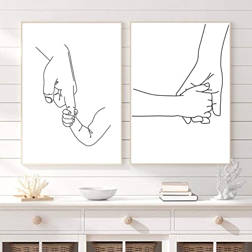 Mom & Baby Hands Line Art Prints Fashion Women Art Print Newborn Gifts Line Prints For Wall Decor Black And White Line Art Wall Decor Family Love Canvas Wall Art For Nursery Kids Room Decor Frameless (16X20Inchx2 Unframed) #TOP4