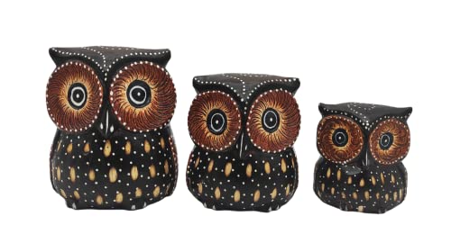 SusggO Set of 3 Decorative Wooden Owls, Owl Decoration, Owl Figures, Lucky Owls, (Brown, Dots, Model 4) - Image 2