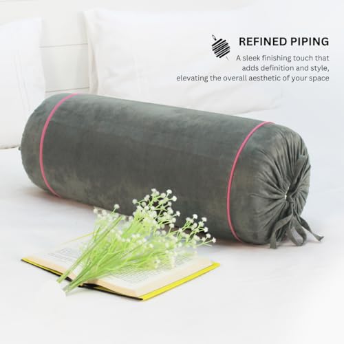 Image of AURAVE Suede 300 TC Printed Bolster Cover with Drawstring Closure, Set of 2, Soft Breathable Durable Machine Washable for Sofa Bed & Home Decor, 15 inchx30 inch, Grey | Cover Only