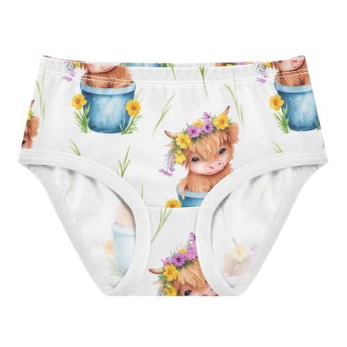 Joisal Cute Highland Cow Cartoon Panties Little Girl Toddlers Underwear Floral Cotton Fun Print Briefs Undies Kids 2t