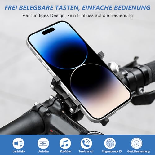 Homoto Handyhalterung Fahrrad, Aluminium Universal Motorrad Handyhalterung Fahrrad Lenker für 4,5-7,0 Zoll Smartphone, E-Bike E Scooter Zubehör Mobile Halterung - Stabil und Langlebig
