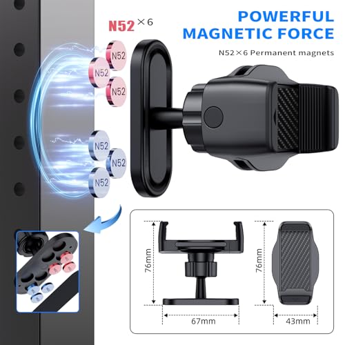 Image of Magnetic Phone Holder for Gym - 360 Adjustable Magnet Phone Mount for Workout Recording, Compatible with iPhone 16 /15 /14 /13 /12, Android and Smartphone
