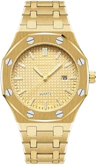 BARAMON Men's Watches, Royalty Stainless Steel Quartz Movement Date Male Clock Waterproof Luminous Hands Casual Business Wrist Watches for Men