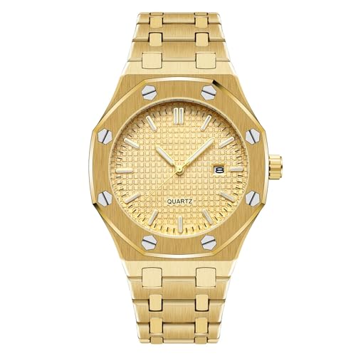 BARAMON Men's Watches, Royalty Stainless Steel Quartz Movement Date Male Clock Waterproof Luminous Hands Casual Business Wrist Watches for Men