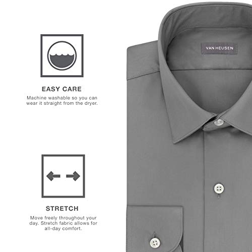 Van Heusen Men's Dress Shirts Fitted Lux Sateen Stretch Solid Spread Collar, Black, 15" Neck 32"-33" Sleeve #TOP4
