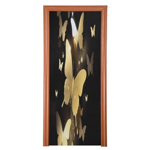 FLildon Golden Butterfly Door Cover Decoration, Party Accessory Porch Decor for Festive Ornament Room Door Covers 32 x 79 Inch