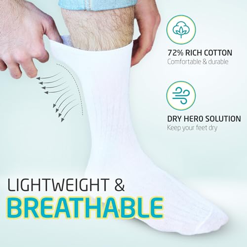HOT FEET Thin Crew Summer Socks for Men - 5 Pack, Breathable, Moisture Wicking, Lightweight, Ribbed Cotton Socks, Sizes 7-172