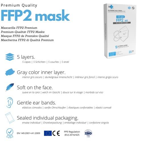 Club Náutico 25 st. FFP2 Maske + Abdeckung + Clips, CE-Zertifikat, EU-Zulassung, Einweg, ohne Ventil, 5 Lagen, Erwachsenengröße, Farben (Navy Blau)