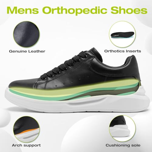 Men's Orthopedic Leather Dress Fashion Sneakers: Comfortable Arch Support Leather Oxfords for Plantar Fasciitis, Orthotic Flat Feet Casual Walking Shoes for Foot and Heel Pain Relief3