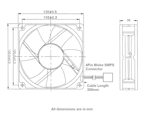 Image of Fourdot 120mm 5Inch Cabinet Cooling Fan 12V Model 12038 (Molex SMPS Connector)
