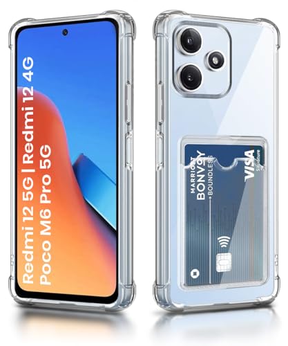 Image of WOW IMAGINE Transparent Back Cover Case for Mi Redmi 12 5G | Redmi 12 4G | Poco M6 Pro 5G | Flexible Built-in Slim Card Pockets Wallet | Soft Silicone Mobile Cover - Transparent