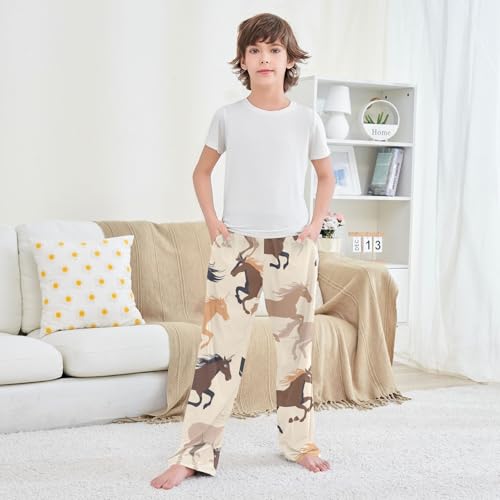ZZXXB Horses Pattern Boys Long Pants Soft Trousers Elastic Waist Kids Lounge Bottoms with Pockets S-XL 6