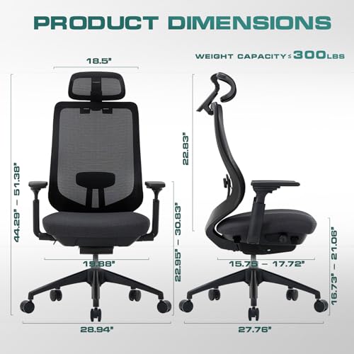 Image of COLAMY Ergonomic Mesh Office Chair,High Back Computer Executive Desk Chair,Lumbar Support with Adjustable Headrest and 4D Arms, Slide Seat, Tilt Lock-Black
