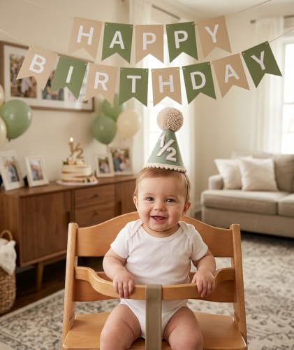 Image of piercing Half Birthday Decoration for kids, 1 /2 Birthday Decorations for kids, Half Way to One Decoration, Half Birthday Cap, Adorable Party Hat Milestone, Great for Photo Shoots
