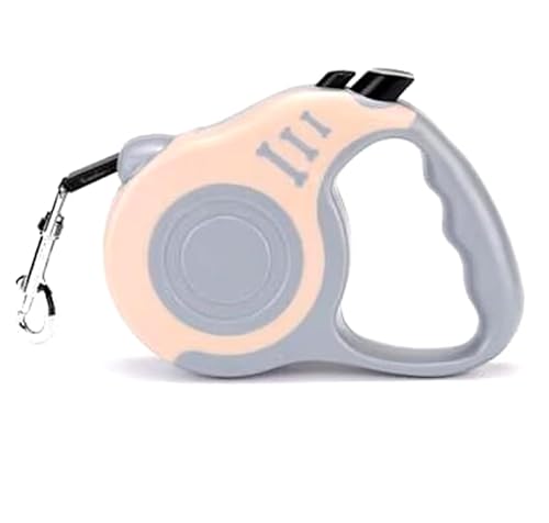 犬用リード 伸縮タイプ 5m 自動巻き取り式 ワンタッチロック付き 小型犬・中型犬対応 耐荷重15kg 反射材&安全ストラップ付き 丈夫で耐久性 散歩用 (ベージュグレー)