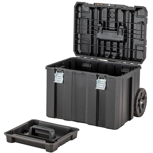 Dewalt Mobile T STAK Box DWST83347-1 (kippbarer Teleskopgriff, Schutzklasse IP54, robuste Schwerlasträder, Metallschließen, Etikettenhalter zur Beschriftung) 1 Stück