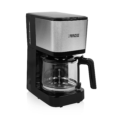 Princess Filter-Kaffeemaschine - 1,25 Liter Glaskanne, 12 Tassen, Edelstahl mit Permanentfilter,...