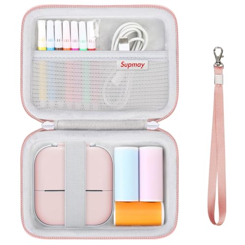 Supmay Hard Travel Case for T02 Mini Printer Sticker Printer, Wireless Mini Sticker Printer Machine Storage Holder Protection Case, Rose Gold