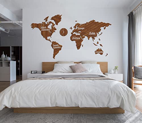 Wood World Maps For Wall Office Wall Decor Home Decor Wall Sticker With Wall Clock Living Room Decor Home Gifts #TOP2