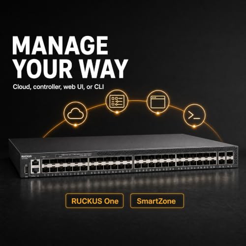Image of Ruckus ICX8200-48F Managed Switch, 48x 100 /1000 Mbps SFP Fiber, 4x 25GbE SFP28 Uplinks - Stackable Enterprise Switch, 3-Yr Remote TAC Included, TAA Compliant