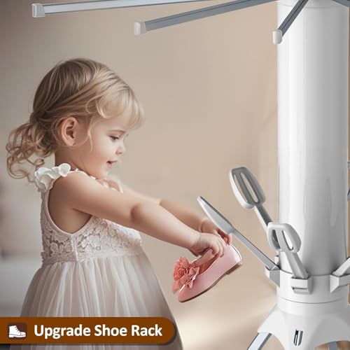 Image of 4-Leg Foldable Clothes Drying Rack with 20 Clips | Shoe Holder | 16Drying Rods | Portable Aluminum Laundry Hanger| with Wheels for Indoor & Outdoor Use
