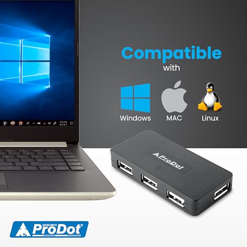 Image of ProDot 4-in-1 USB Hub 2.0 with Hi-Speed Data Transfer 480 Mbps I Plug & Play I Universally Compatible with Speaker, Laptop, Hard Drive, PC, Laptop etc. I 1 Year Warranty (Play Plus)