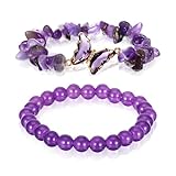 WLLHYF Amethyst Bracelet For Women Butterfly Charm Healing Crystal Anxiety Beads Bracelets Layered Jewelry Stone Beaded Gifts for Women