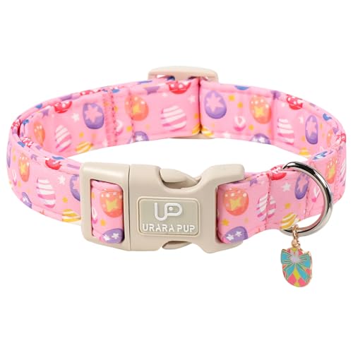 Image of Easter Day Dog Collar, UP URARA PUP Easter Eggs Adjustable Pet Collar with Bowknot Charm, Colorful Eggs Dog Collars for Small Medium Large Dogs