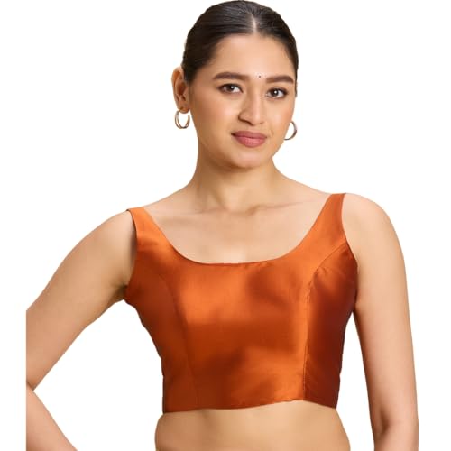 Image of Studio Shringaar Women's Polyester Sleeveless Satin Padded Saree Blouse