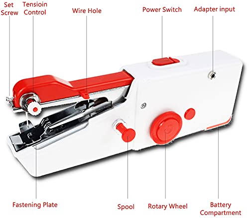 Hand Held Sewing Device, Mini Portable Sewing Machine for Beginners, Small Handheld Sewing Machine Kit Quick Stitching Suitable for Clothes, Cloth, Fabrics, Curtain, Pet Clothes, DIY Home Travel