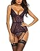 Produktbild Sexy Erotik Reizvolle Damen Reizwäsche Negligee Strapse Strumpfhalter Dessous push up Set Hot Lingerie Wäsche Unterwäsche Mesh top Panty Strapshaltern für frauen L Lila