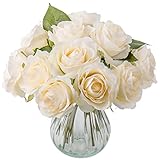 Kunstblumen Künstliche Rosen Gefälschter Irischer Rosenstrauß Seidenrose Höhe 23cm, 12 Köpfe Rosen Seidenblumen Brautstrauß für Hochzeit Home Dekoration