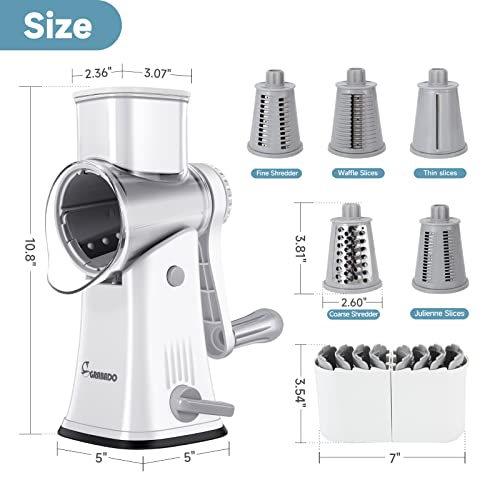 Rotary Cheese Grater Shredder Round Mandoline Slicer For Kitchen With 5 Interchangeable Blades，Grabado Manual Cheese Slicer For Fruit，Vegetable And Nut，Easy To Use And Clean With Cleaning Brush，White #TOP5