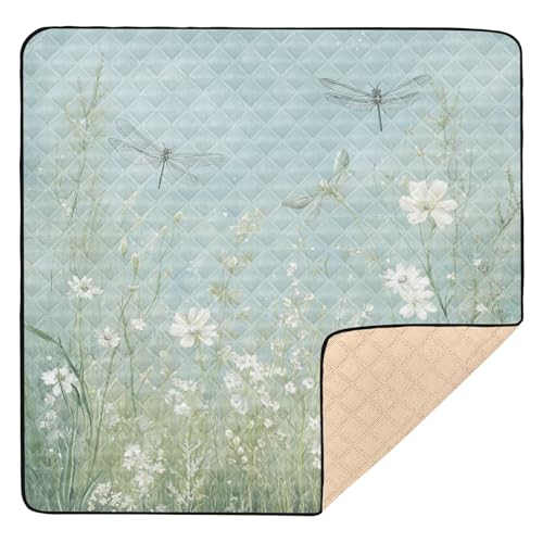 Kigai Flower Dragonfly Baby Play Mat for Floor and Playpen 50x50 inch Non-Slip Baby Activity Playmat Waterproof Foldable Crawling Mat for Infants Toddlers