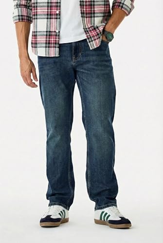Image of Men's Straight Fit Dark Indigo Blue Denim Jeans | Premium Cotton Fabric & Smooth Texture