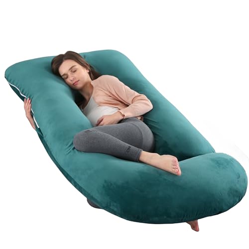 ALLOPERA Pregnancy Pillow, Full Body Maternity Pillow 57 inch, with Removable Washable Cover - Sleep Support for Legs, Back, Neck, Shoulder, HIPS, Belly, Velvet Cover (Dark Green)