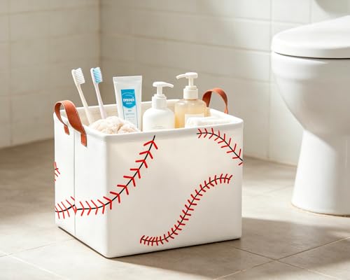 Image of CLOCOR Rectangular Storage Basket Empty,Waterproof Storage Bin with Handles(Baseball Stitching)