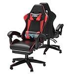 Racingreat Massage Gaming Chair with Footrest, Ergonomic Reclining Office Chair with Lumbar Back Massage & Headrest for Office & Home (Red)