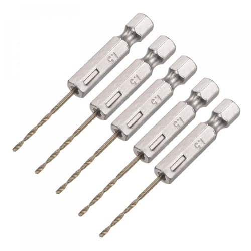 TA-VIGOR 5Pcs 1.5mm Hex Shank Twist Drill Bit Set, 1/4 Inch Shank HSS High Speed Steel Drill Bit Set Quick Change Twist Drill Bits for Woodworking, Plastic and Metal