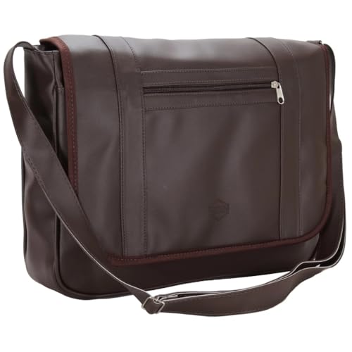 Bolsa Masculina Executiva em Couro Sintético Marrom, Pasta Transversal para Notebook e Documentos, 38x32x12 cm, com Alça Regulável e Múltiplos Compartimentos