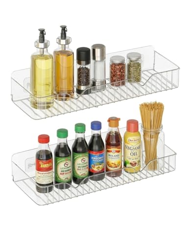 Image of Arto Pack of 2 Kitchen Organiser & Bathroom Shelf - Hollow Drainage Rack for Spices, Oil, Cosmetics - Multipurpose Countertop Stand, Transparent, Heavy Duty