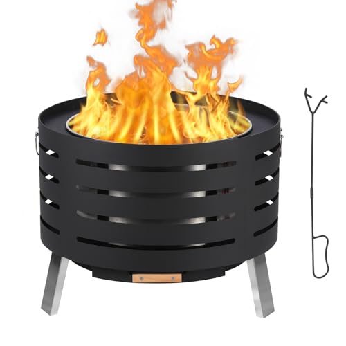 26" Smokeless Fire Pit with Removable Ash Pan, Wood Burning Firepit Table with Fire Poker,Smokeless Outdoor Fireplace with Carrying Bag, Outdoor Fire Pits for BBQ, Table, Bonfire, Camping