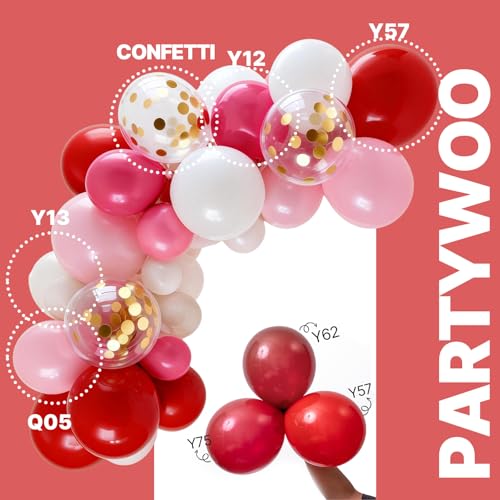 Image of PartyWoo Pink and Red Balloons 66pcs 12 Inch Hot Baby Pink Matte Red White Gold Confetti Balloons for Valentine's Day Engagement Wedding Bachelorette Girl Princess Birthday Party Decorations