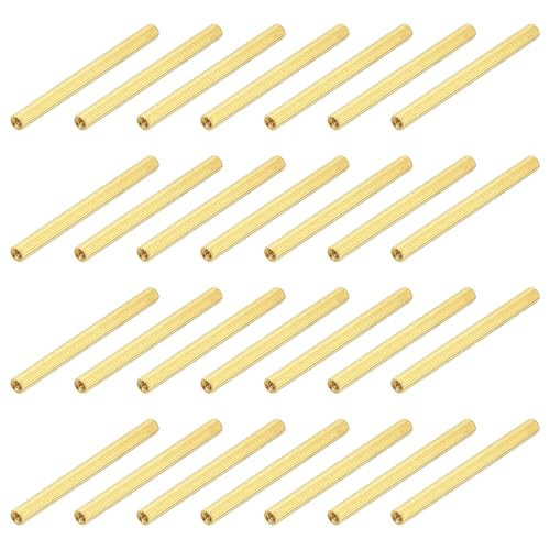 MECCANIXITY Brass Round Coupling Nuts, M2x40mm Female Thread Hexagonal Standoffs Spacer Nuts Screws for PCB Motherboard Circuit Board(Gold Tone, Pack of 28)