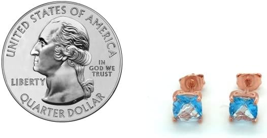 Vista 6 de LE VIAN LeVian - Aretes cuadrados de topacio azul de 34 quilates para mujer en plata de ley 925 con tachuelas chapadas en oro rosa de 14 quilates