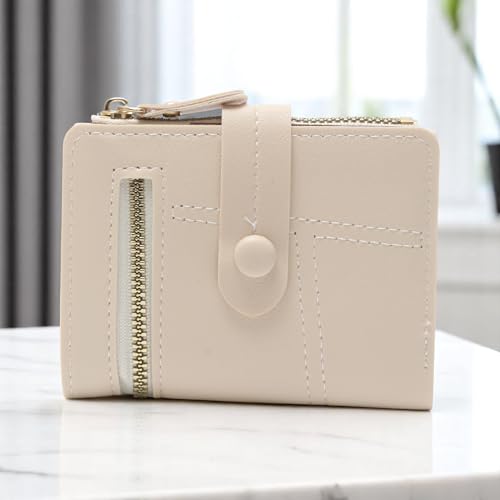 1Pcs Card Wallet Button-Fold Card Wallet PU Leather Cream 11.4x9.1cm