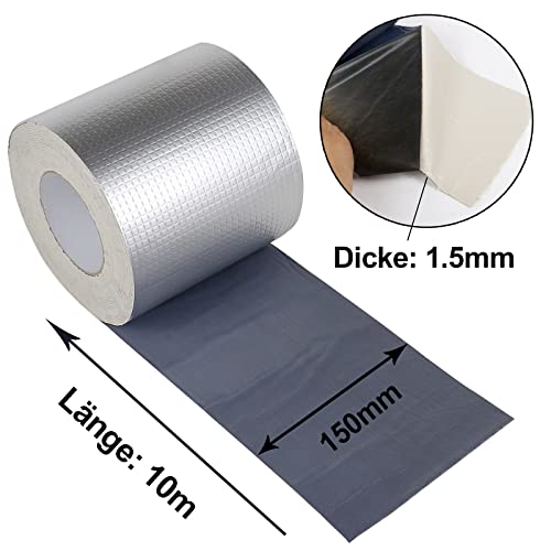 Alu Butylklebeband 150mmx10mx1.5m(T) Wetterfestes Dichtungsband für ein dauerhaftes Abdichten von Dachanschlüssen Stößen und Wohnwägen für boot, rohrabdichtung, dachleck, BOMEI PACK